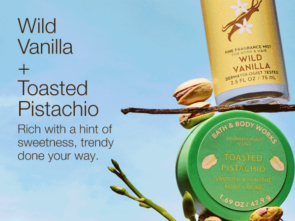 Wild Vanilla + Toasted Pistachio. Rich with a hint of sweetness, trendy done your way. Vibrant Jasmine + Zesty Peach. A juicy, fresh combo, made for summer.