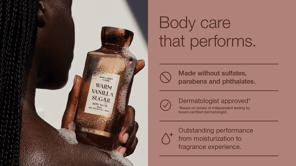 Body care that performs. Made without sulfates, parabens and phthalates. Dermatologist approved (based on review of independent testing by board-certified dermatologist. Outstanding performance from moisturization to fragrance experience.