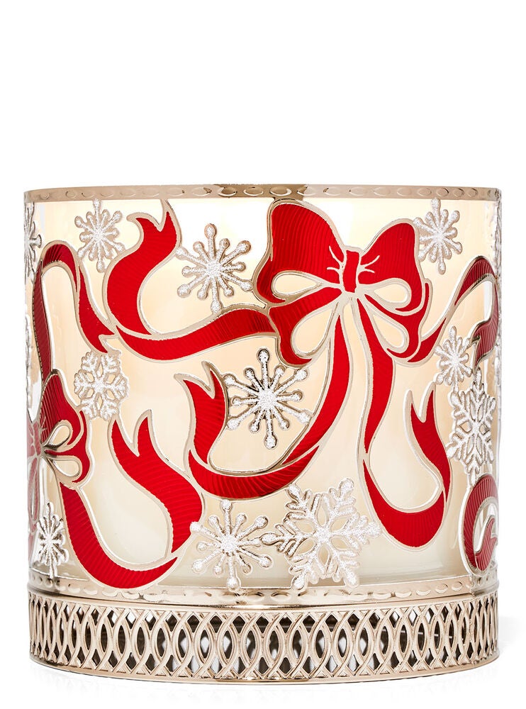 Red Bows and Snowflakes 3Wick Candle Holder Bath and Body Works