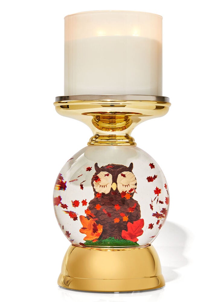Water Globe Owl Pedestal 3Wick Candle Holder Bath and Body Works
