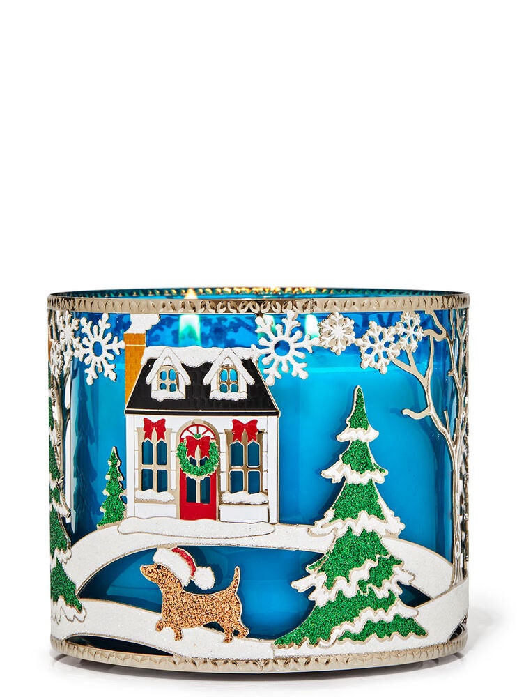 Holiday Snowman Scene 3Wick Candle Holder Bath and Body Works
