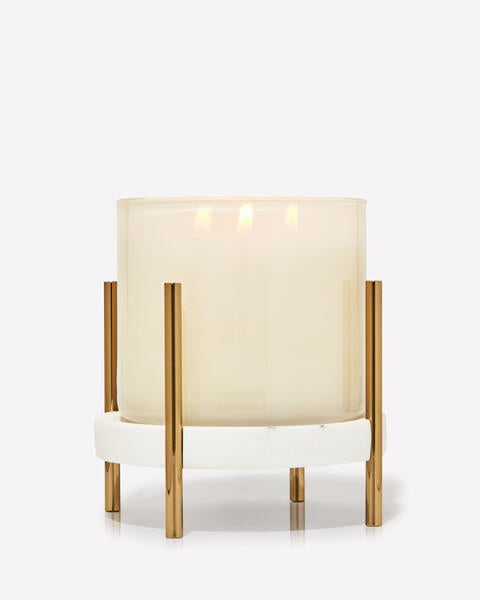Mixed Material Pedestal 3-Wick Candle Holder