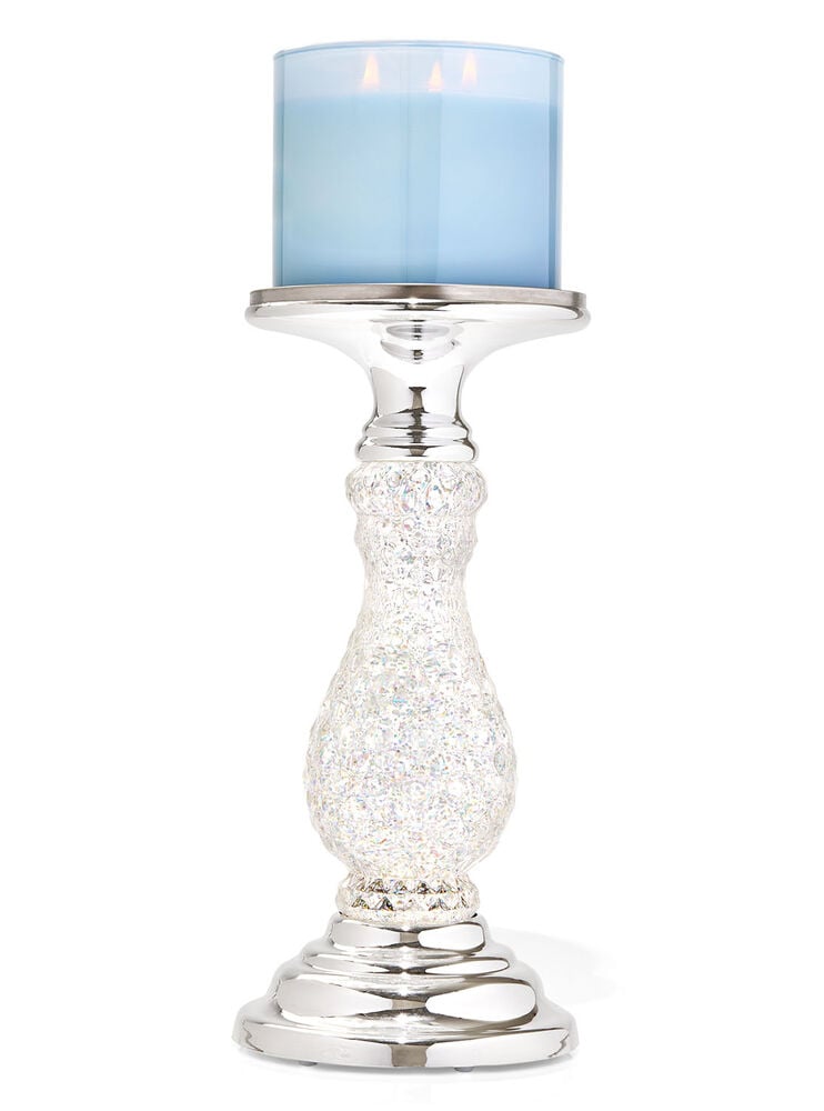 Silver Swirling Glitter Pedestal 3-Wick Candle Holder Image 1