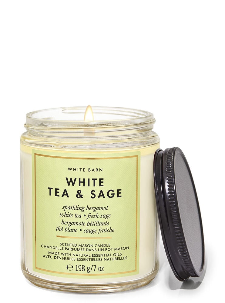 White Tea & Sage Mason Single Wick Candle
