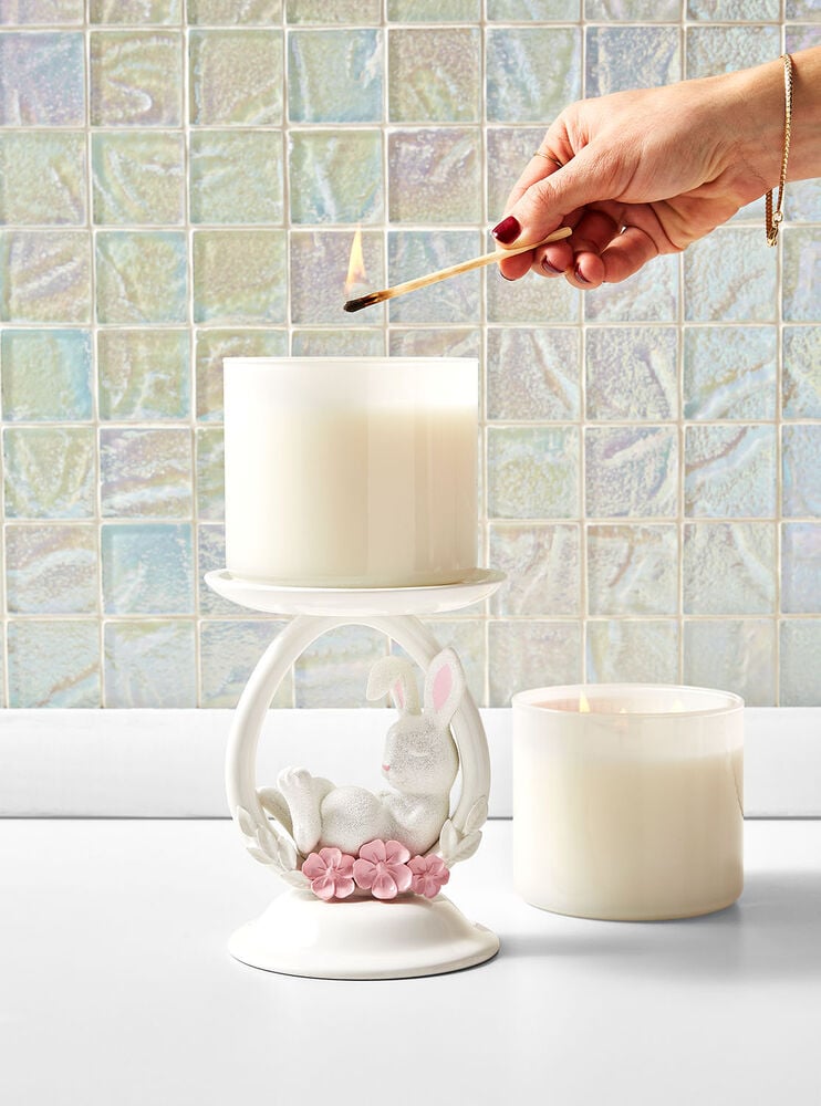 Napping Bunny Pedestal 3-Wick Candle Holder Image 1