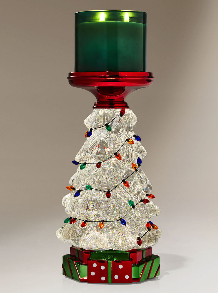 Water Globe Christmas Tree Pedestal 3-Wick Candle Holder Image 2