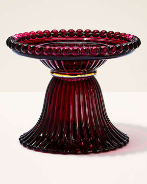 Maroon Glass Pedestal 3-Wick Candle Holder