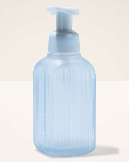 Light Blue Ribbed Glass Gentle & Clean Foaming Hand Soap Dispenser