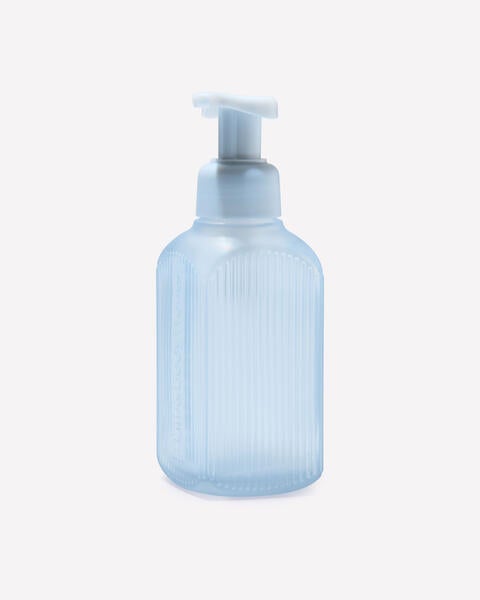 Light Blue Ribbed Glass Gentle & Clean Foaming Hand Soap Dispenser