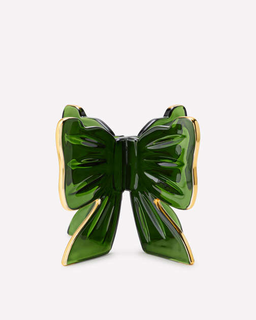 Emerald Glass Bow Pedestal 3-Wick Candle Holder