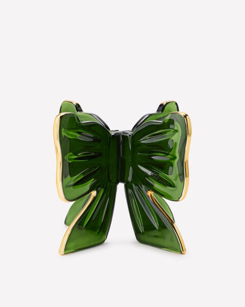 Emerald Glass Bow Pedestal 3-Wick Candle Holder