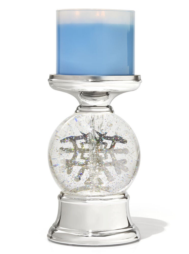 Water Globe Snowflake Pedestal 3Wick Candle Holder Bath and Body Works