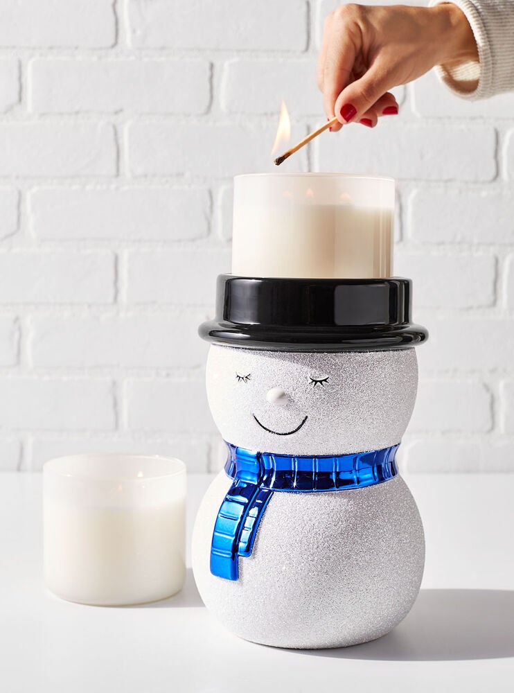 Snowman Pedestal 3Wick Candle Holder Bath and Body Works