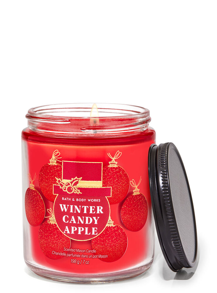 Winter Candy Apple Mason Single Wick Candle