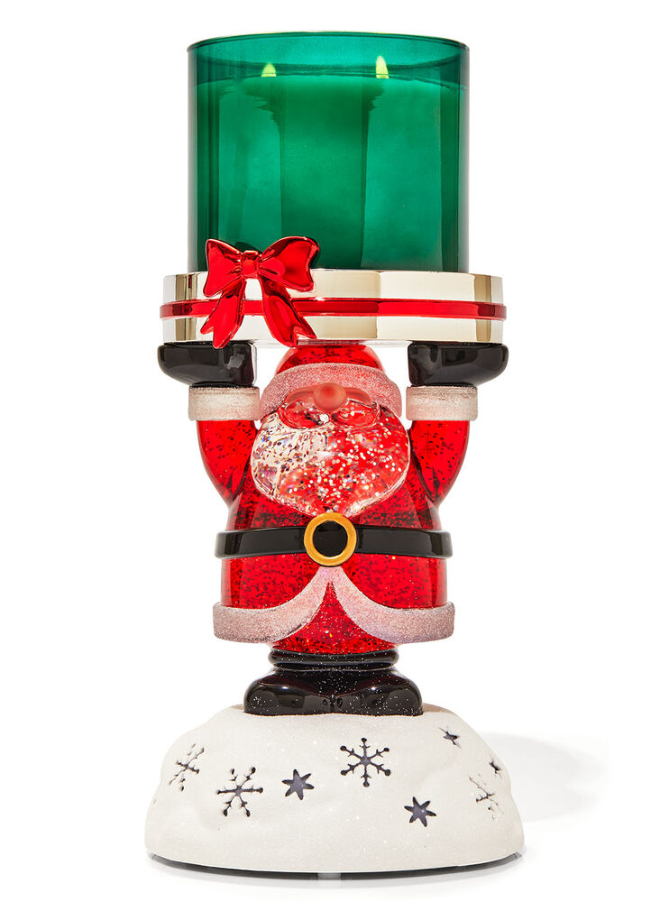 Water Globe Santa Pedestal 3-Wick Candle Holder Image 2