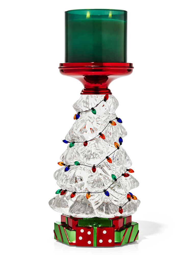 Water Globe Christmas Tree Pedestal 3-Wick Candle Holder Image 3
