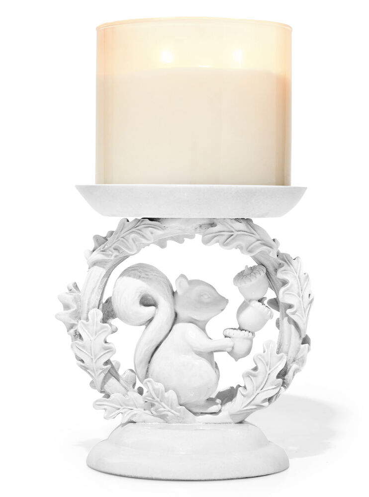 Squirrel & Leaves Ring Pedestal 3-Wick Candle Holder Image 2
