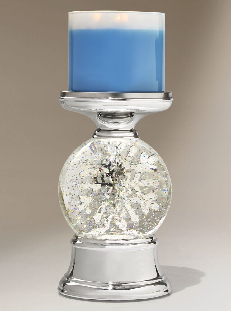Water Globe Snowflake Pedestal 3Wick Candle Holder Bath and Body Works