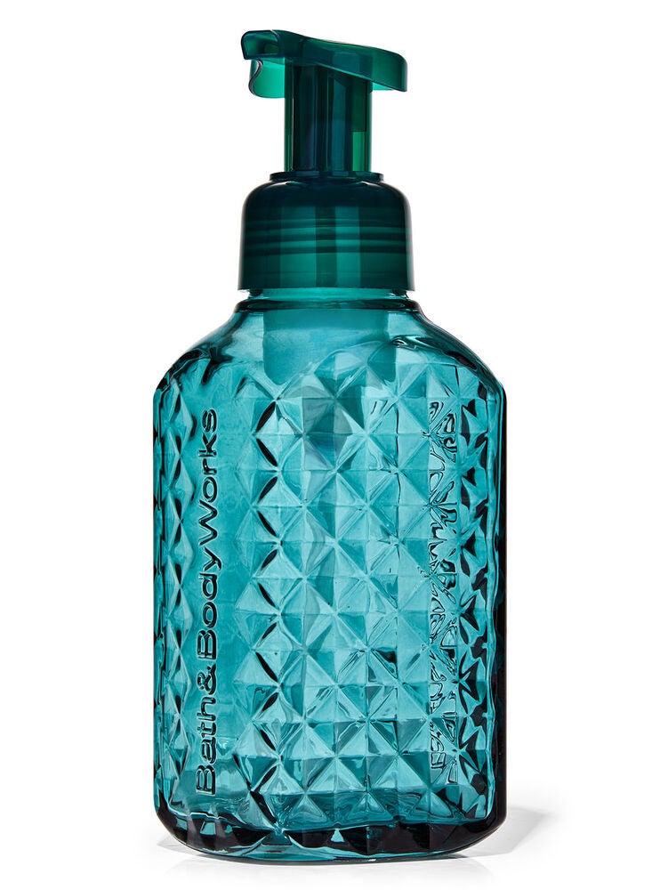 Faceted Green Glass Gentle Foaming Hand Soap Dispenser Bath and Body