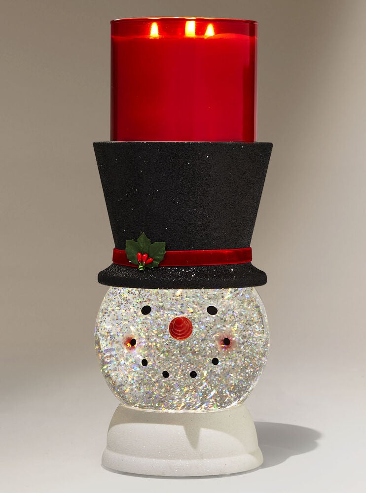 Water Globe Snowman Pedestal 3Wick Candle Holder Bath and Body Works