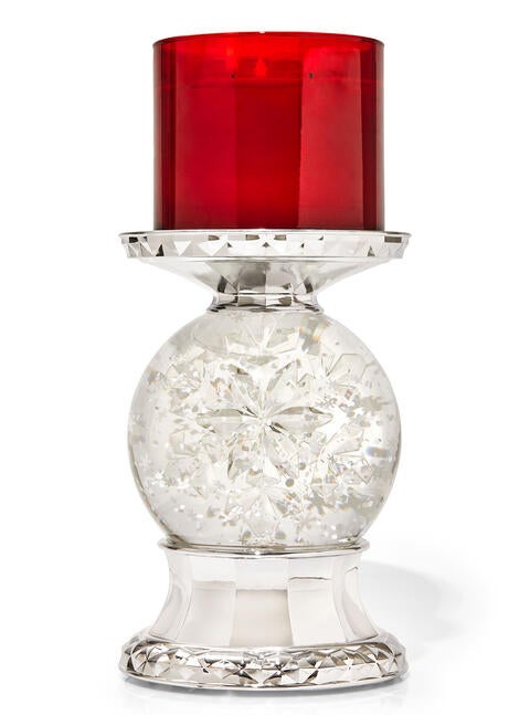 Water Globe Snowflake Pedestal 3-Wick Candle Holder