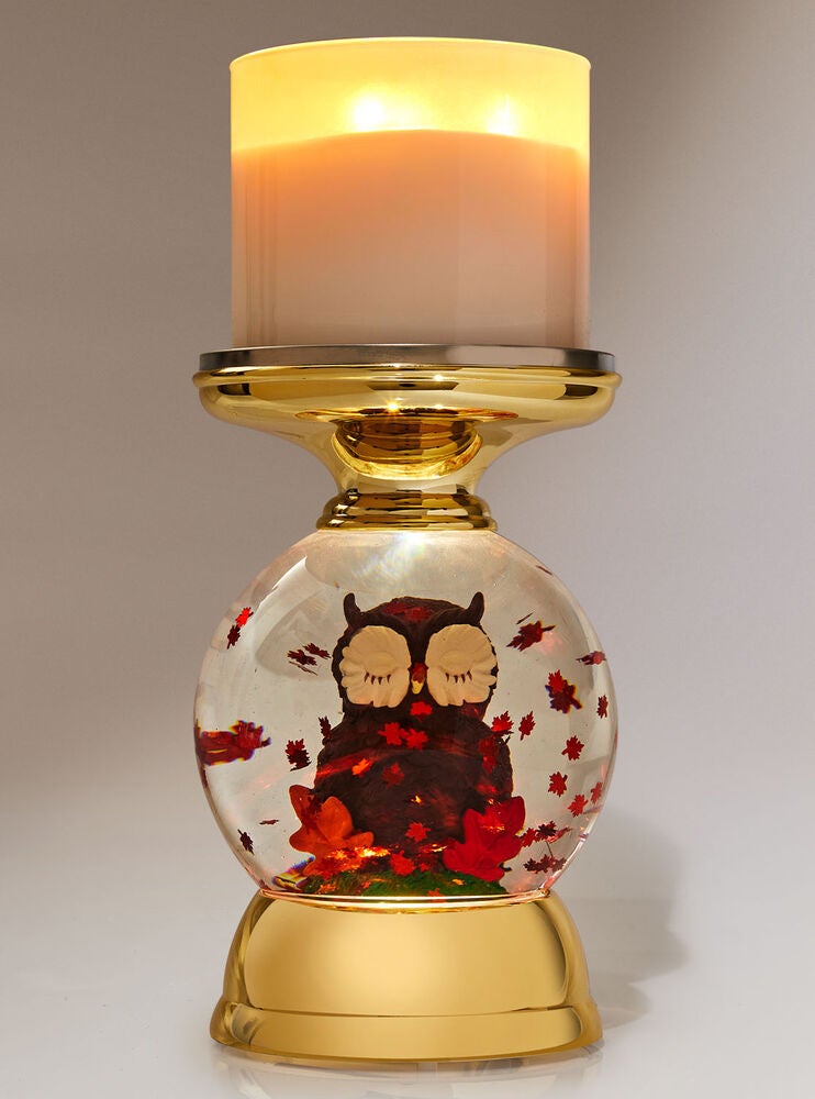 Water Globe Owl Pedestal 3Wick Candle Holder Bath and Body Works