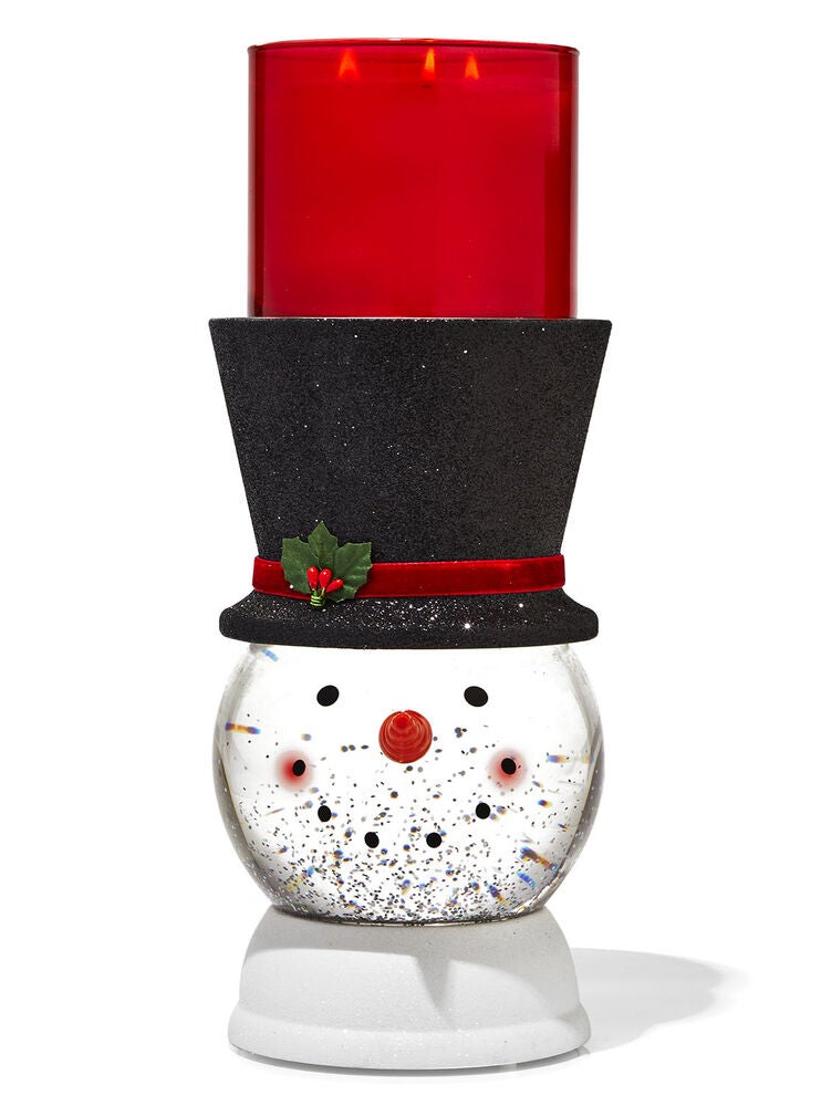 Water Globe Snowman Pedestal 3Wick Candle Holder Bath and Body Works