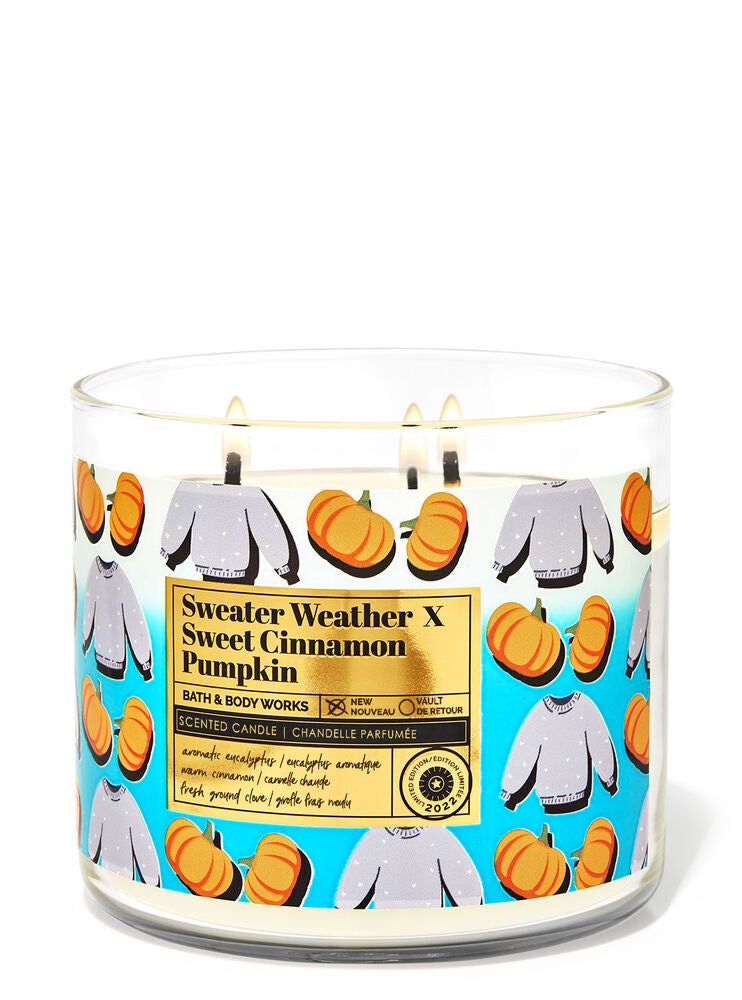 Sweater Weather & Sweet Cinnamon Pumpkin 3Wick Candle Bath and Body