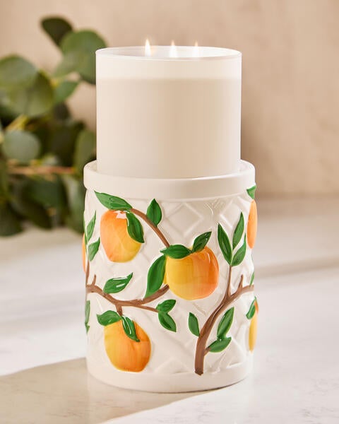 Vera Bradley Peach Pedestal 3-Wick Candle Holder