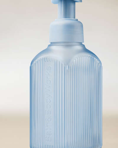 Light Blue Ribbed Glass Gentle & Clean Foaming Hand Soap Dispenser