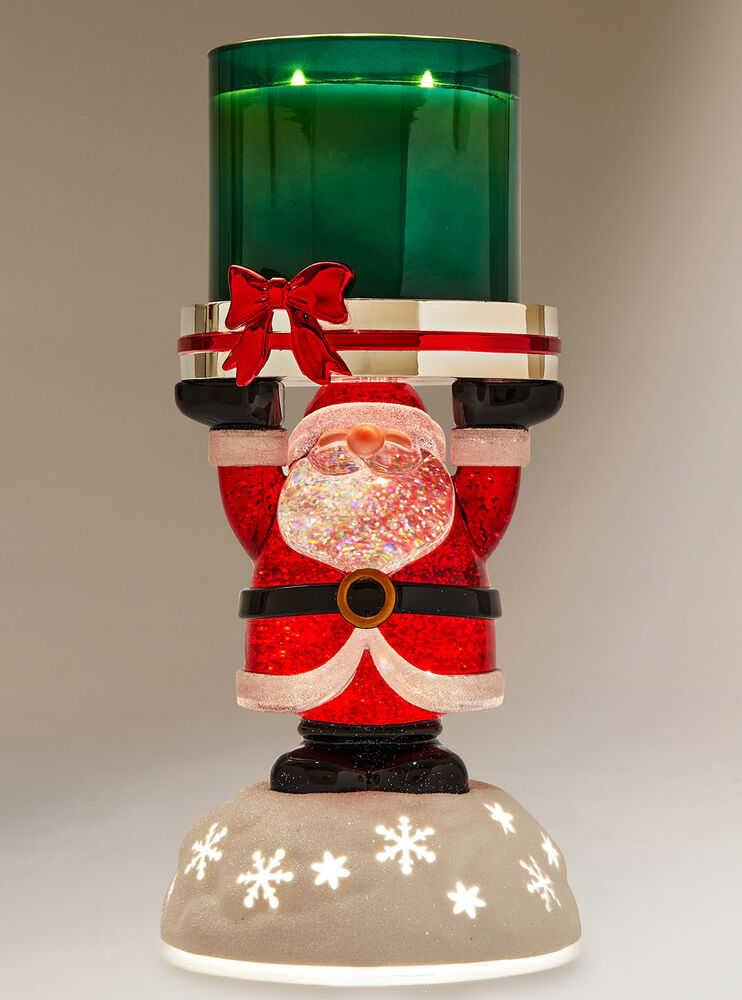 Water Globe Santa Pedestal 3-Wick Candle Holder Image 1