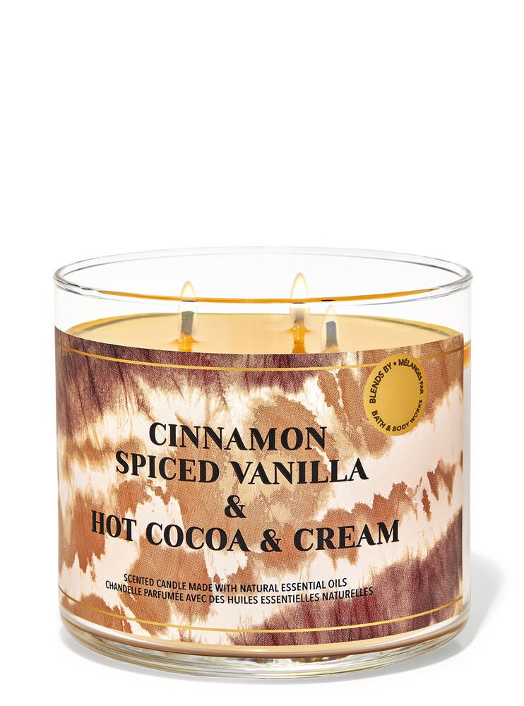 Cinnamon Spiced Vanilla & Hot Cocoa & Cream 3Wick Candle Bath and