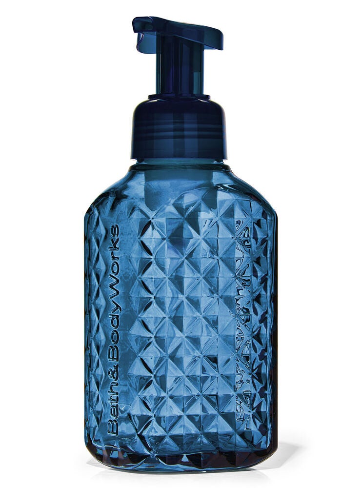 Faceted Blue Glass Gentle & Clean Foaming Hand Soap Dispenser Bath
