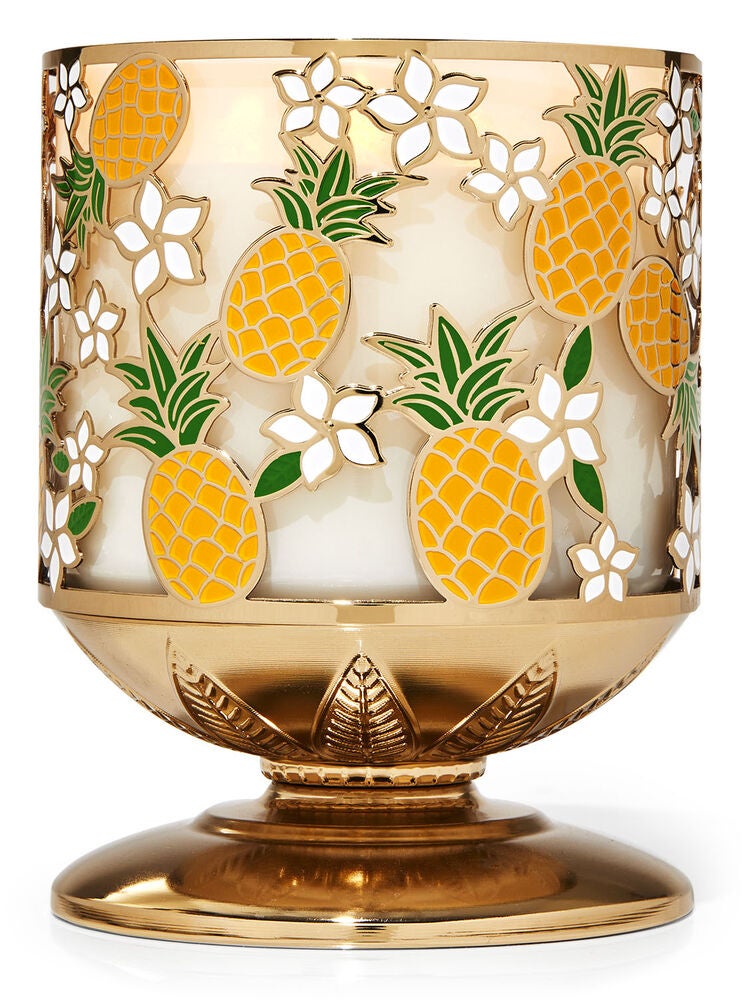 Pineapples & Plumeria Pedestal 3Wick Candle Holder Bath and Body Works
