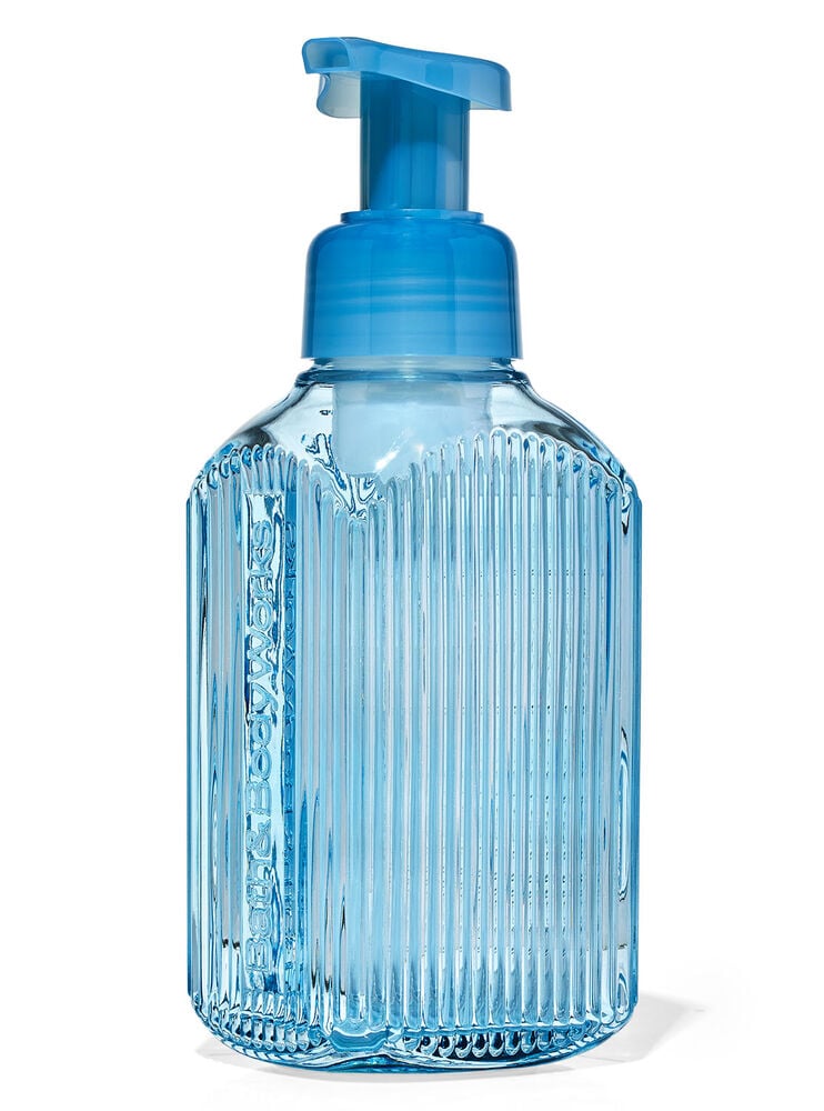 Distributeur de savon moussant pour les mains doux et net bleu aux lignes verticales