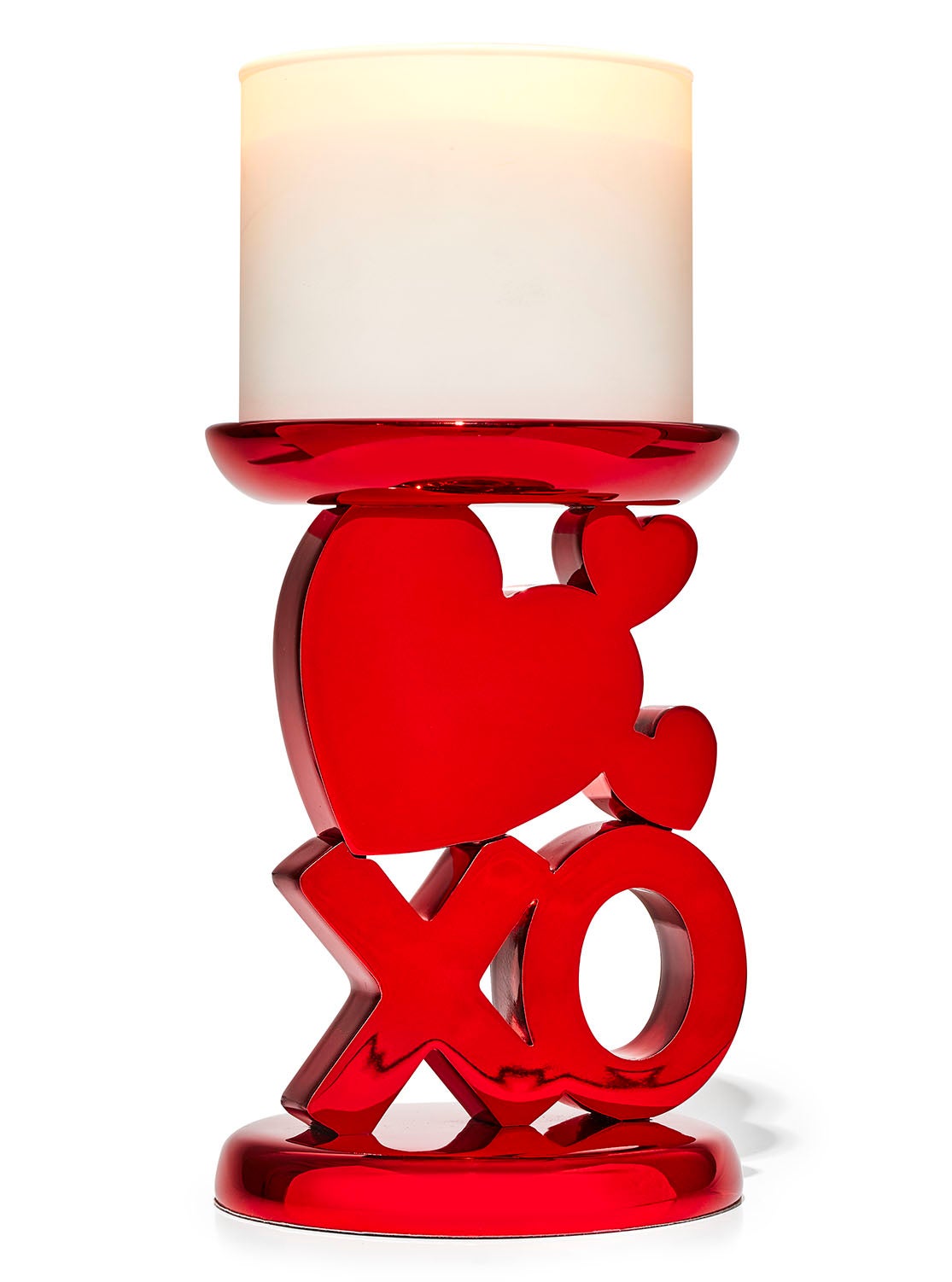 Bath & Body Works Valentine's Day 3-Wick Candle Holder - Glitter Pink & Red Hearts