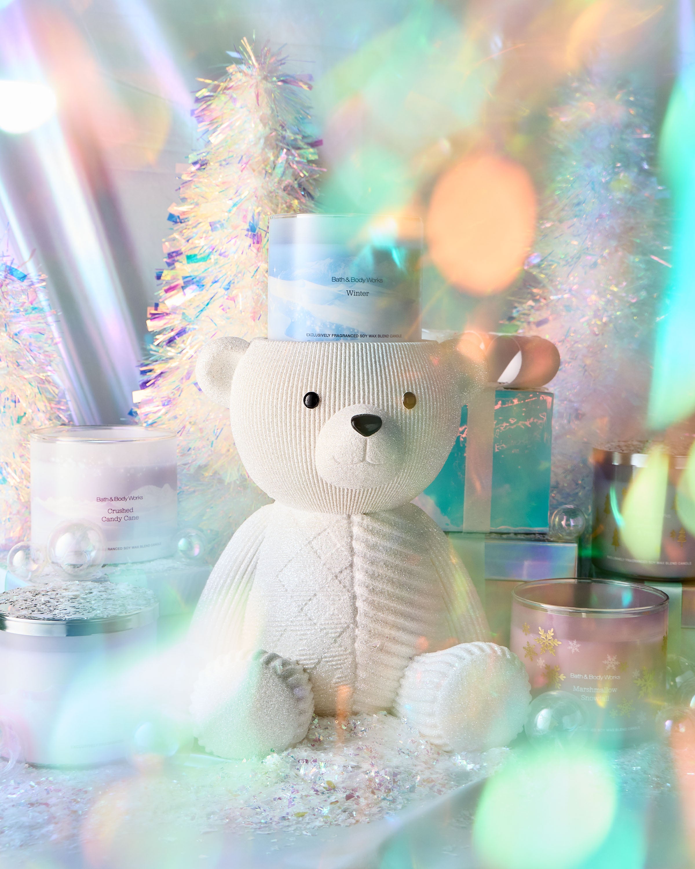 Shimmery Holiday Bear Pedestal 3-Wick Candle Holder