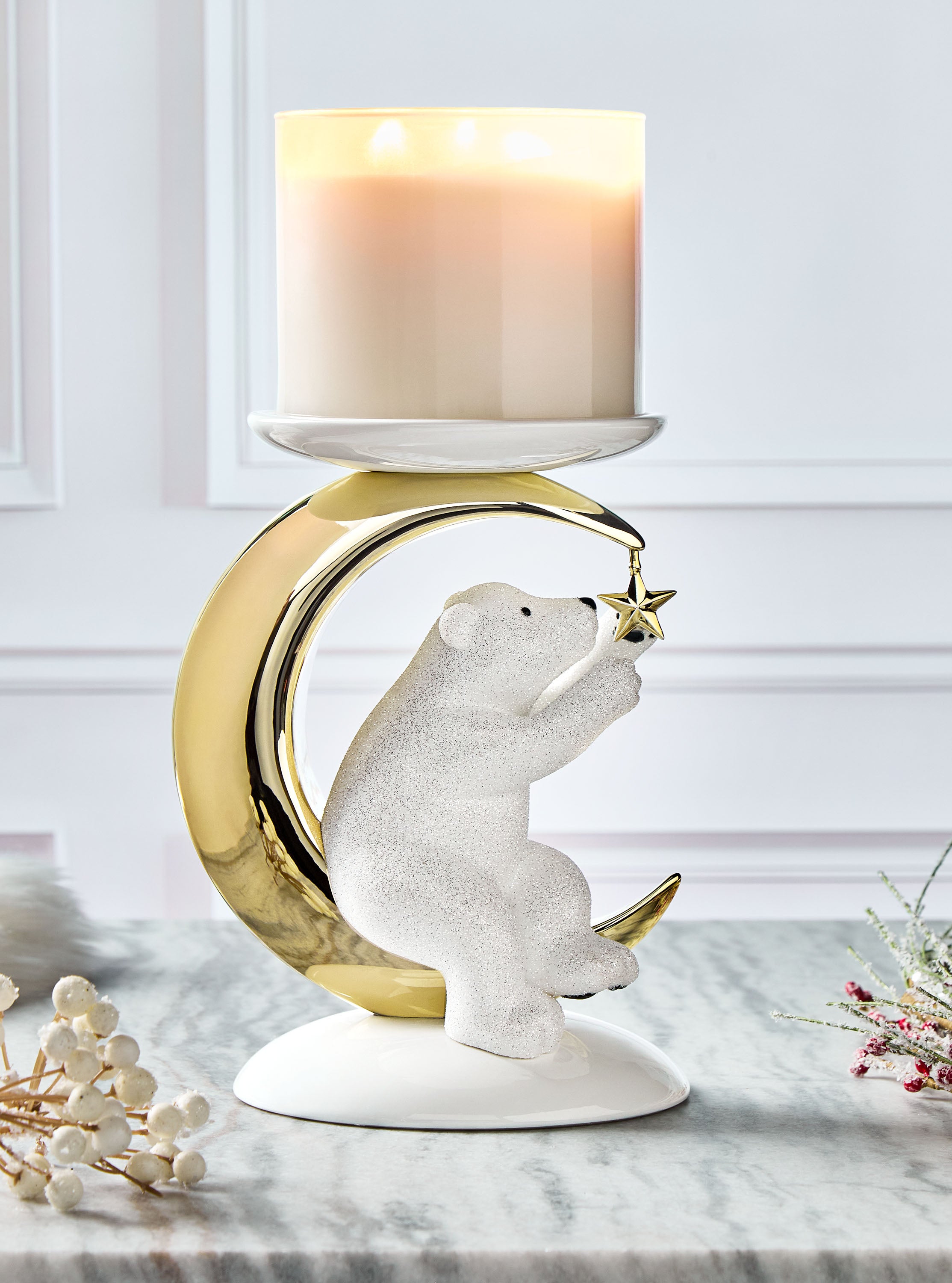 Bear & Moon Pedestal 3-Wick Candle Holder