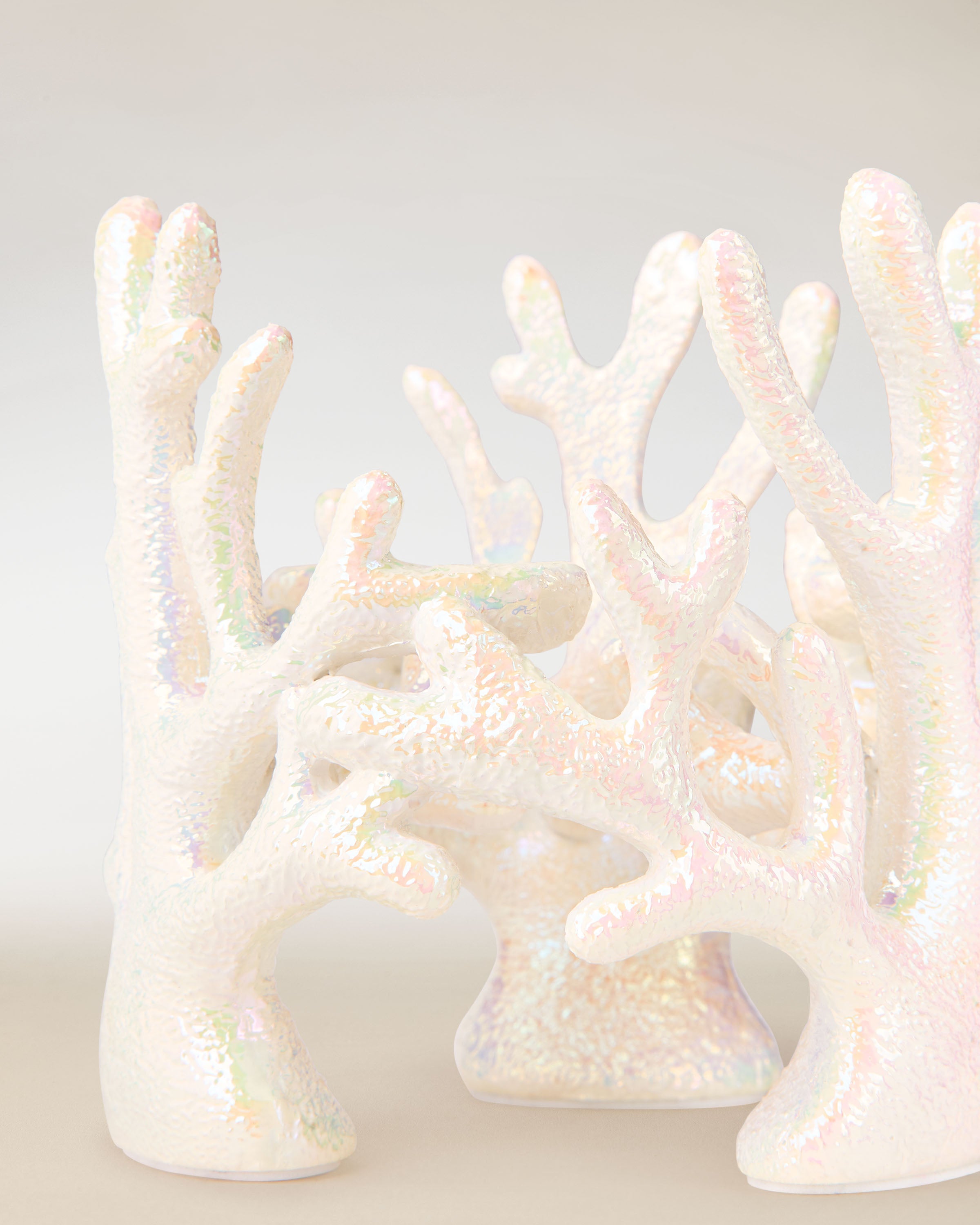 Iridescent Coral Pedestal 3-Wick Candle Holder