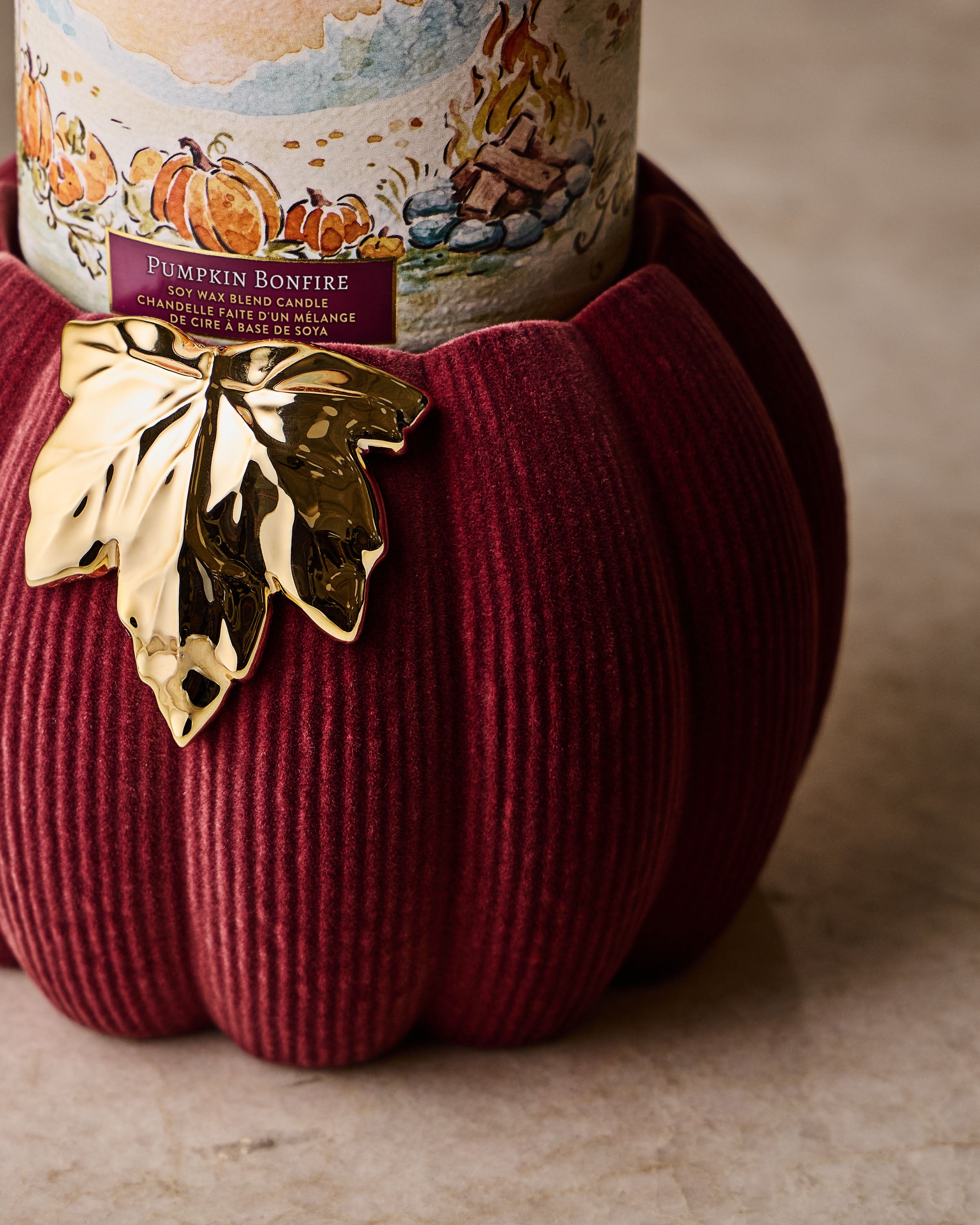 Purple Corduroy Pumpkin 3-Wick Candle Holder