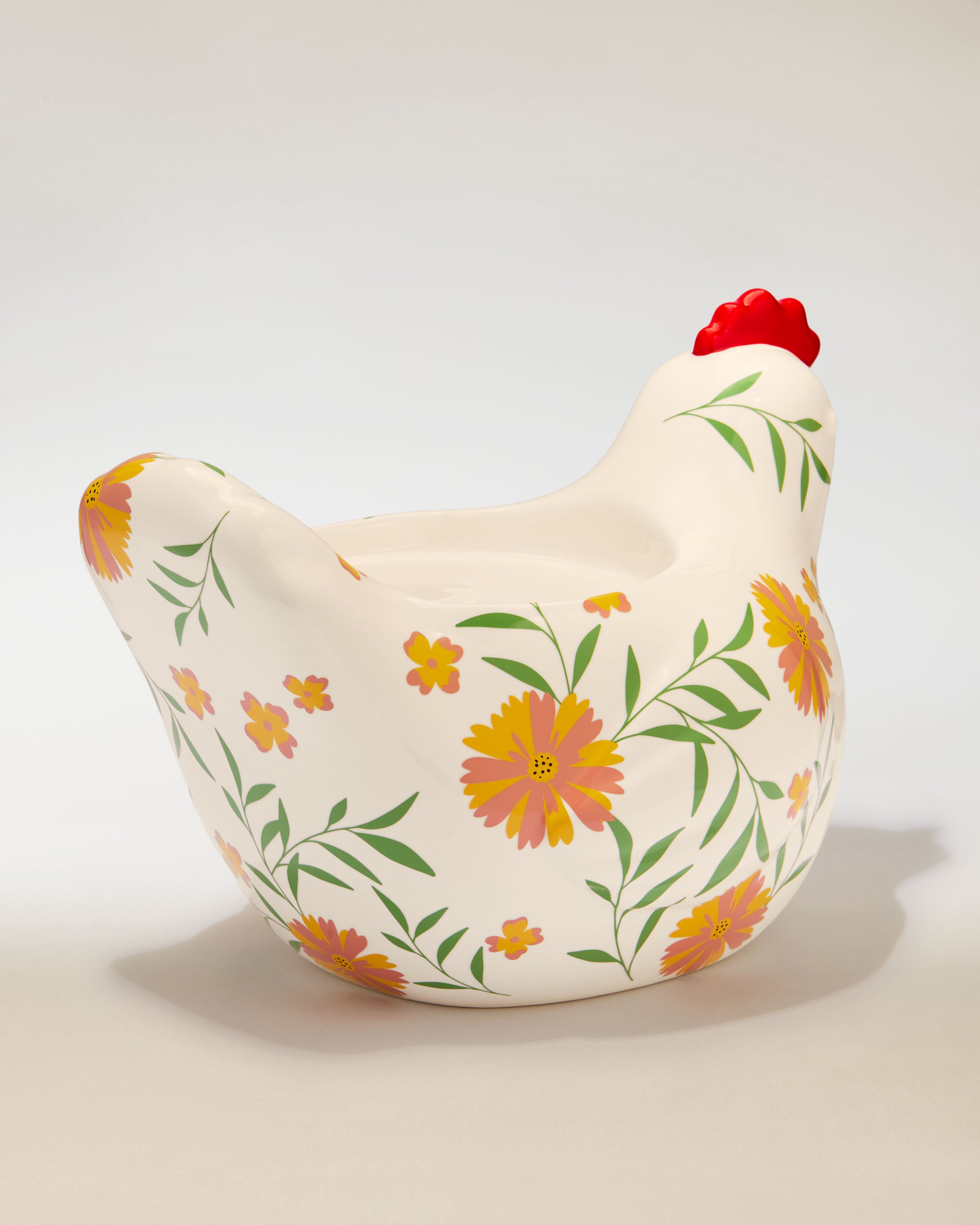 Floral Chicken Pedestal 3-Wick Candle Holder