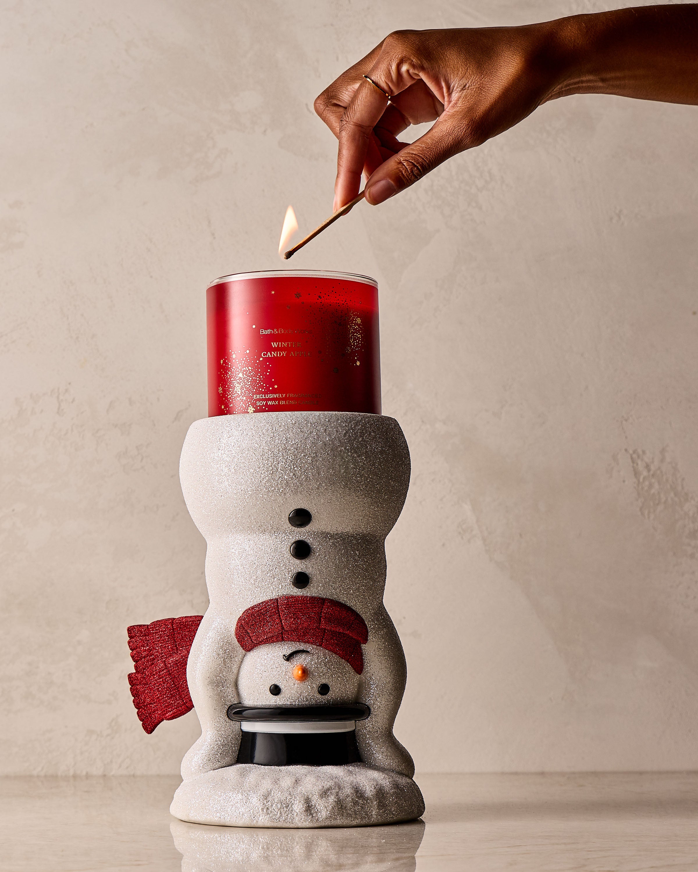 Reversible Snowman Pedestal 3-Wick Candle Holder