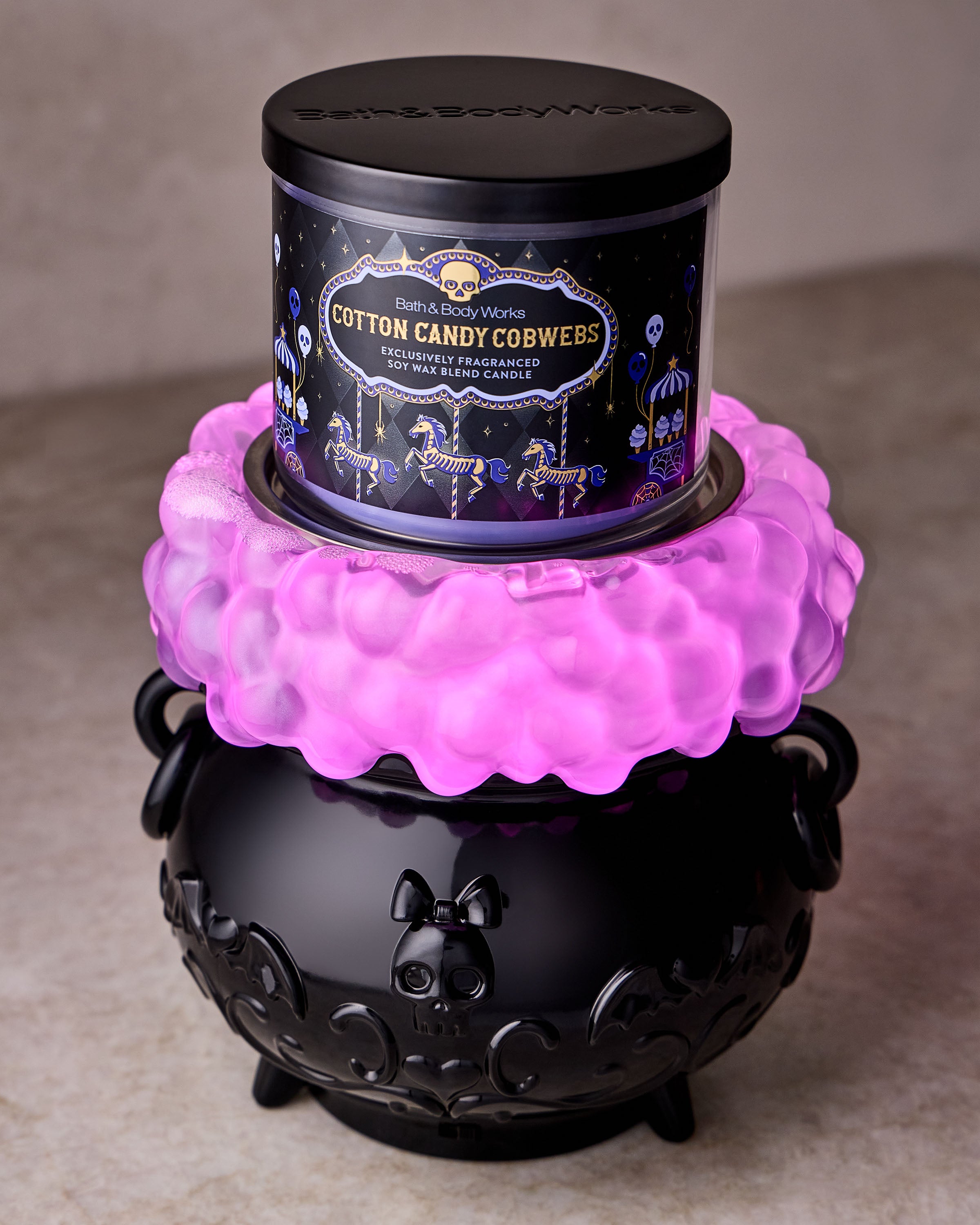 Light-up Colour-changing Cauldron Waterglobe 3-Wick Candle Holder