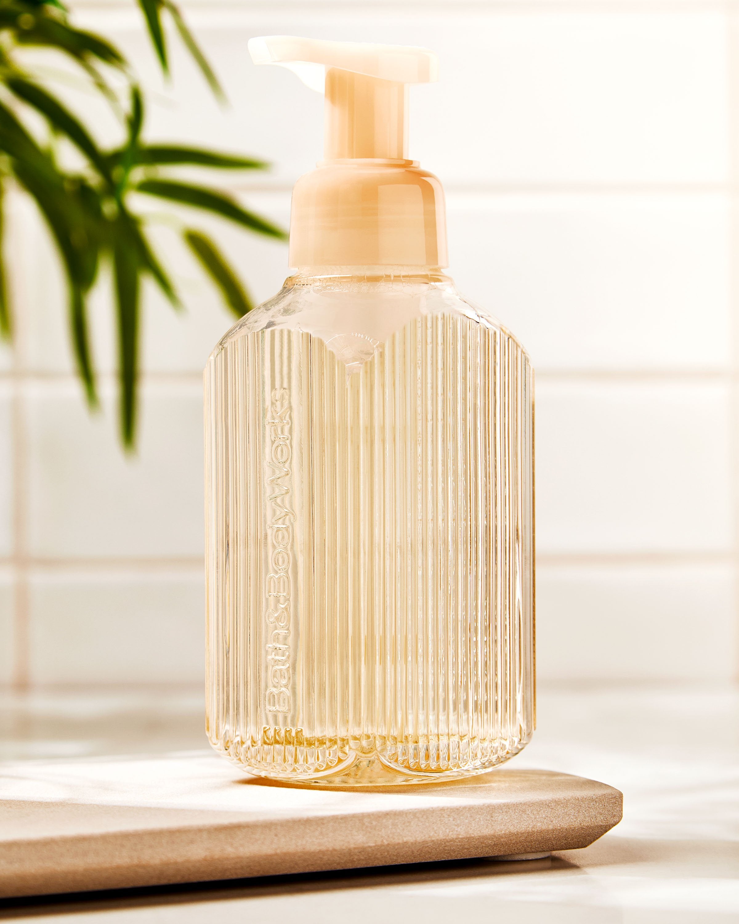Cream Vertical Lines Gentle & Clean Foaming Hand Soap Dispenser