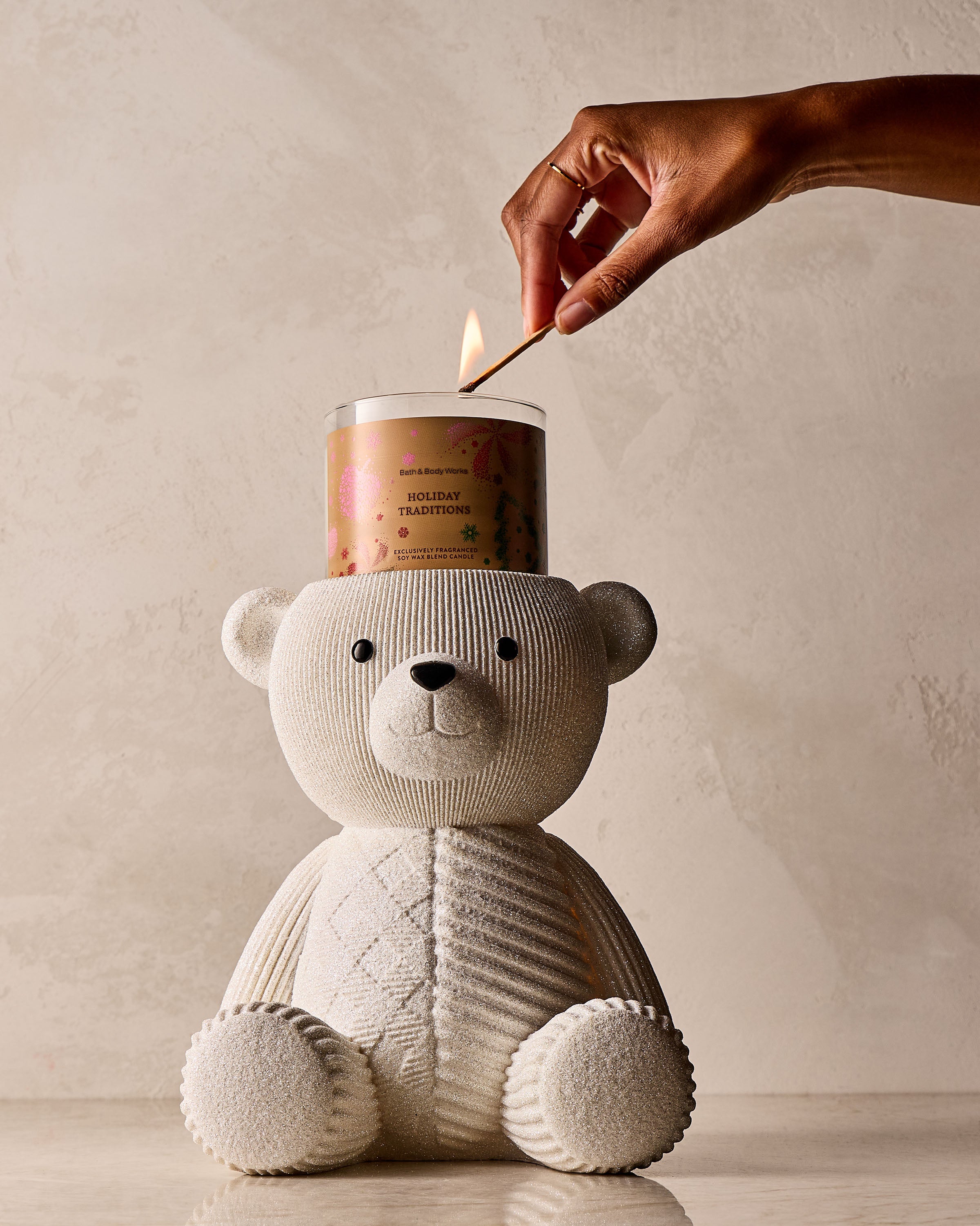 Shimmery Holiday Bear Pedestal 3-Wick Candle Holder