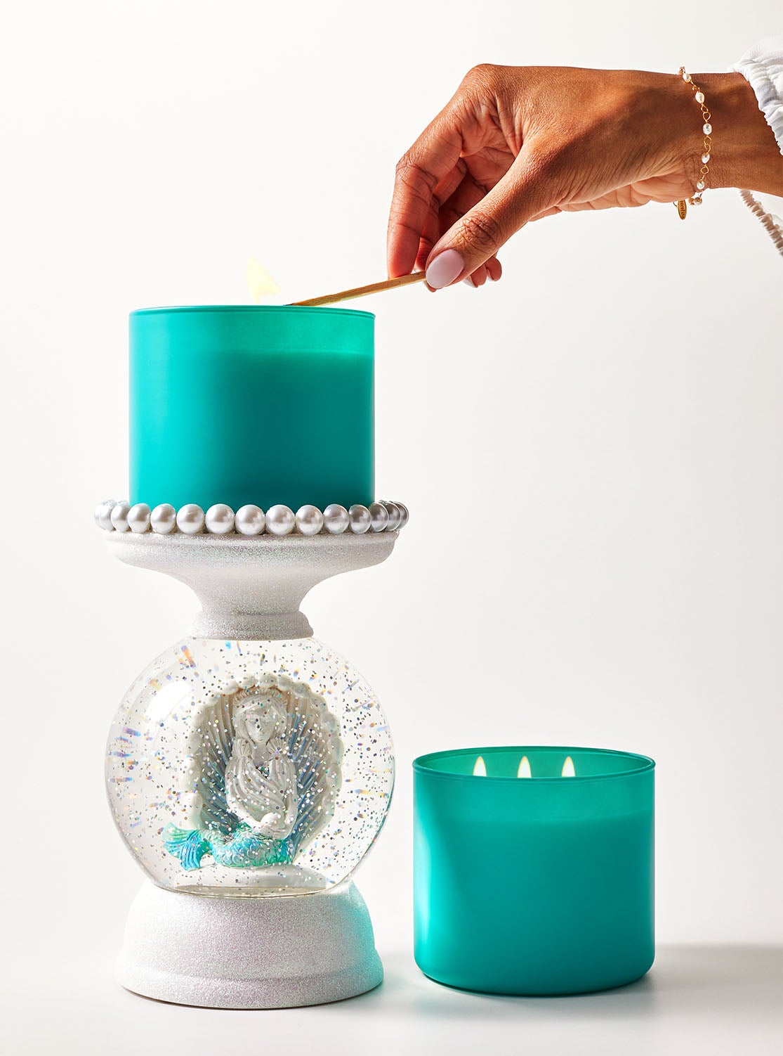 Water Globe Mermaid 3Wick Candle Holder Bath and Body Works