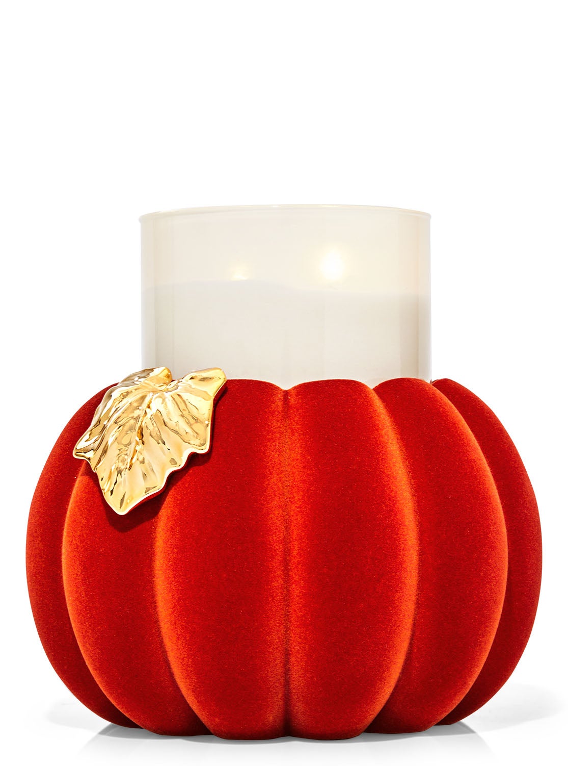 Orange Flocked Pumpkin Pedestal 3Wick Candle Holder Bath and Body Works