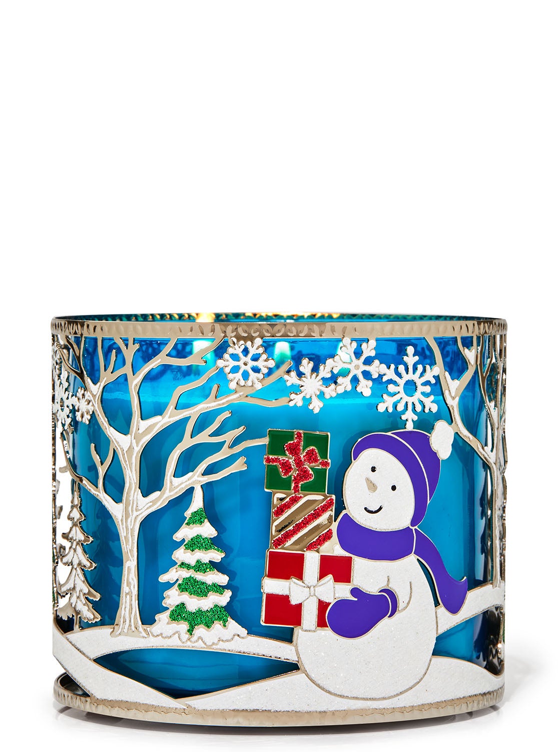 Holiday Snowman Scene 3Wick Candle Holder Bath and Body Works
