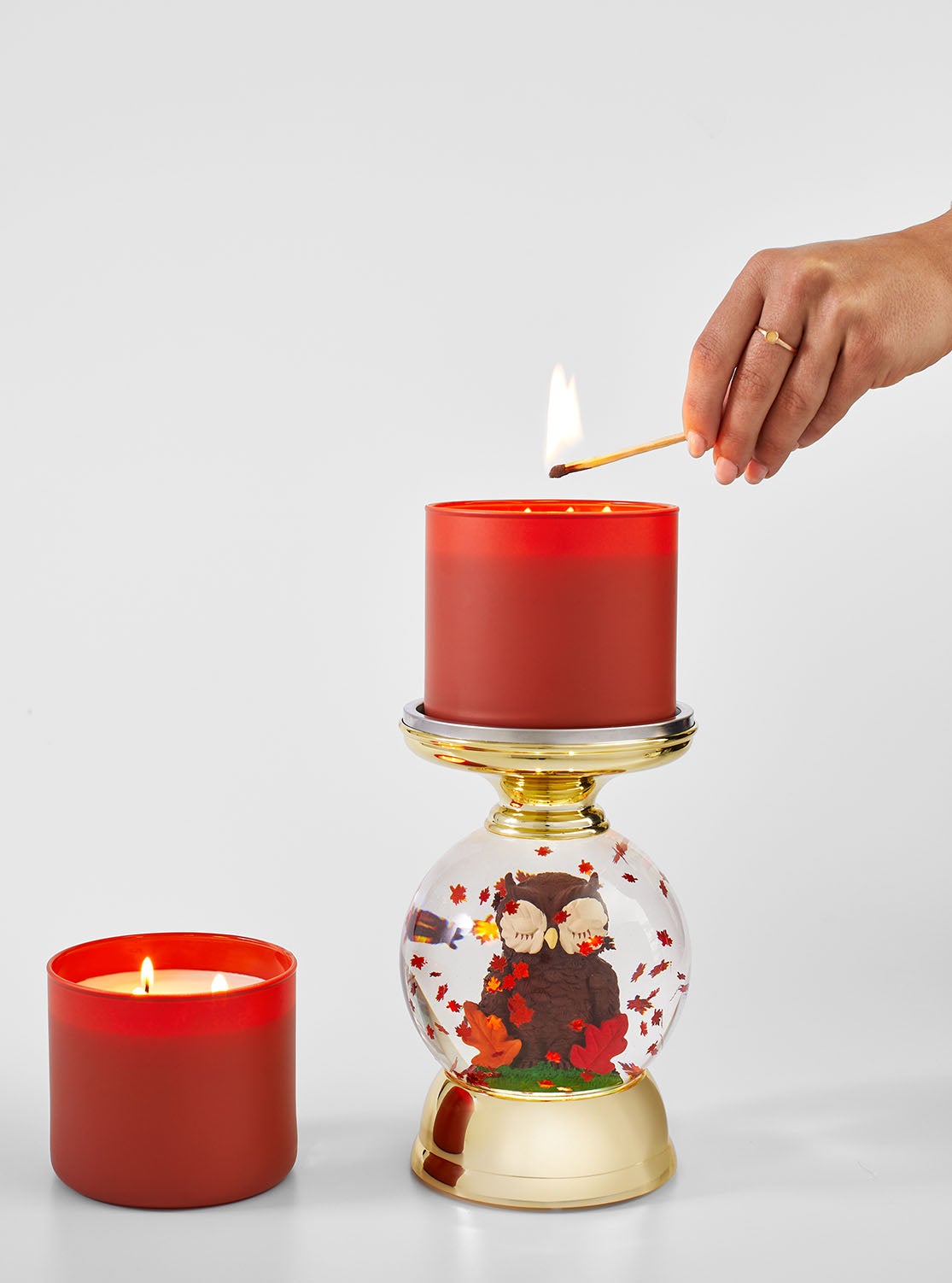 Water Globe Owl Pedestal 3Wick Candle Holder Bath and Body Works