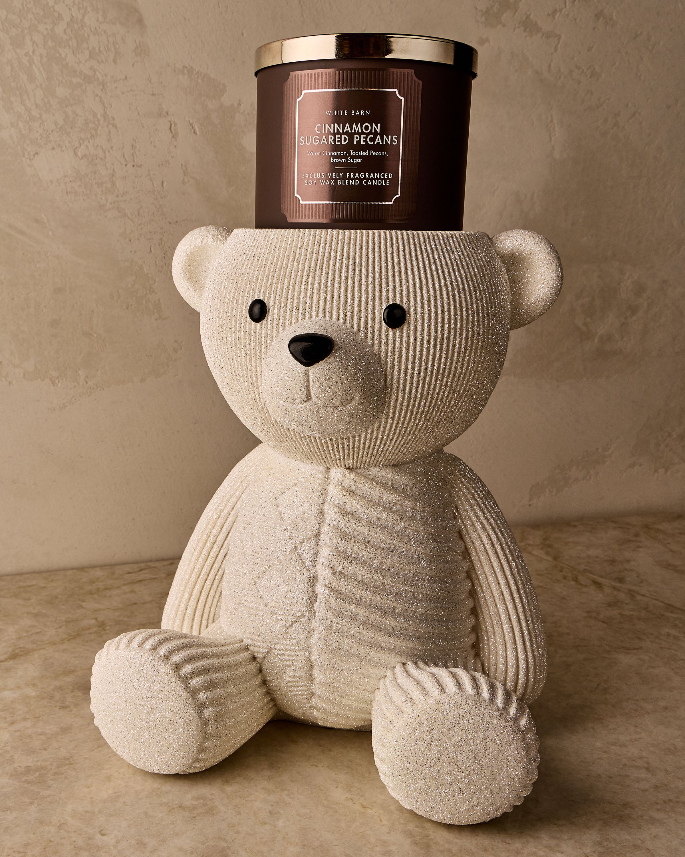 Shimmery Holiday Bear Pedestal 3-Wick Candle Holder